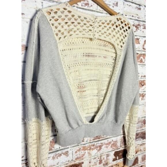 Free People Lace Of Base Oversized Crochet Knit Open Back Pieced Sweatshirt - Picture 10 of 11